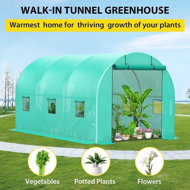 Alt view image 7 of 7 - Patikuin Portable Walk-in Greenhouse, Green House with 3 Tiers 4 Shelves & Thickened PE Cover, Roll-Up Zipper Door for Outdoor Garden, Seedlings & Flowers