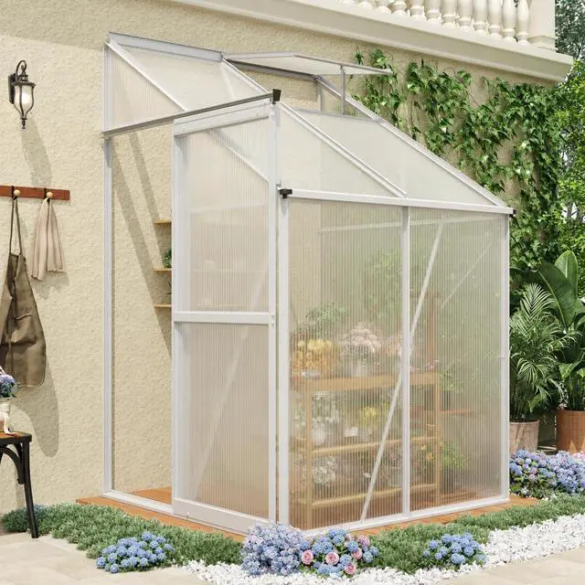 Main image of Patikuin Polycarbonate Greenhouse for Outdoors, Walk-in Garden Greenhouse with Adjustable Roof Vent, Sliding Door & Rain Gutter, Aluminum Frame for Patio Backyard, Silver