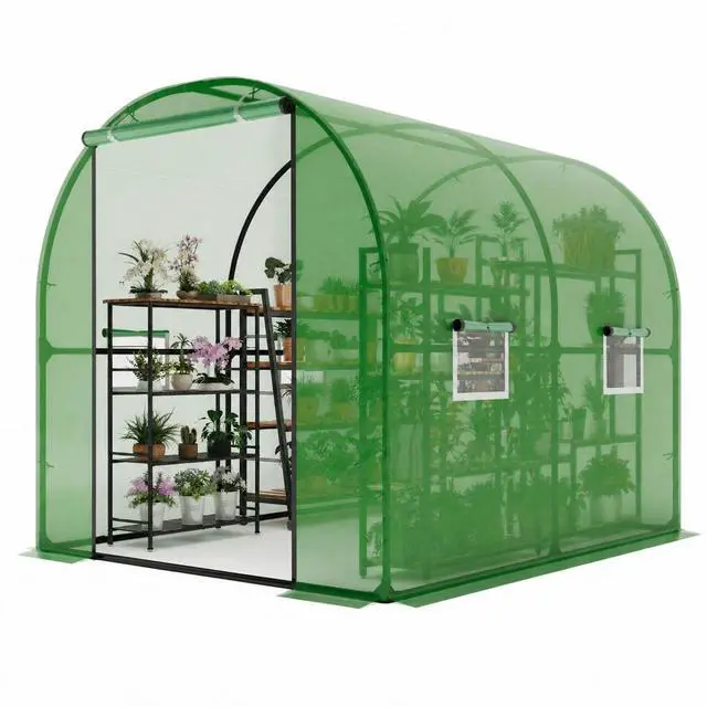 Main image of Patikuin Large Walk-in Tunnel Greenhouse, Heavy Duty Galvanized Steel Frame, Mesh Door & Windows, Roll-Up Zipper Door, UV-Protected PE Cover for Garden Plants, Green