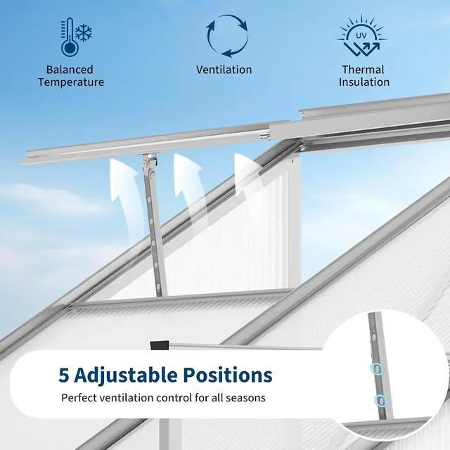 Alt view image 6 of 7 - Patikuin Polycarbonate Greenhouse for Outdoors, Walk-in Garden Greenhouse with Adjustable Roof Vent, Sliding Door & Rain Gutter, Aluminum Frame for Patio Backyard, Silver