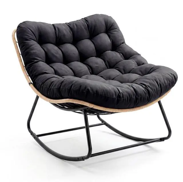 Main image of Patikuin Reinforced Steel Patio Rocking Chair, Weather-Resistant Rattan, UV-Proof Cushion, 450 Lbs Capacity, Yellow Rattan with Black Cushion, Single, Arch Foot