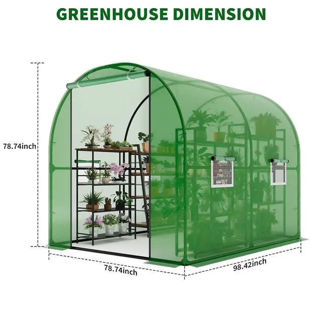 Alt view image 4 of 7 - Patikuin Large Walk-in Tunnel Greenhouse, Heavy Duty Galvanized Steel Frame, Mesh Door & Windows, Roll-Up Zipper Door, UV-Protected PE Cover for Garden Plants, Green