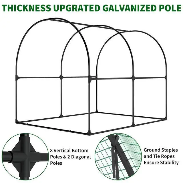 Alt view image 7 of 7 - Patikuin Large Walk-in Tunnel Greenhouse, Heavy Duty Galvanized Steel Frame, Mesh Door & Windows, Roll-Up Zipper Door, UV-Protected PE Cover for Garden Plants, Green