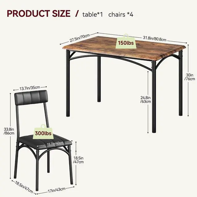Alt view image 3 of 7 - Patikuin Farmhouse Dining Table Set for 4, Compact 5-Piece Wooden Kitchen Table with 4 Padded Chairs, Small Rectangular Table and Chairs Set of 4, Ideal for Apartments and Small Living Spaces,Brown