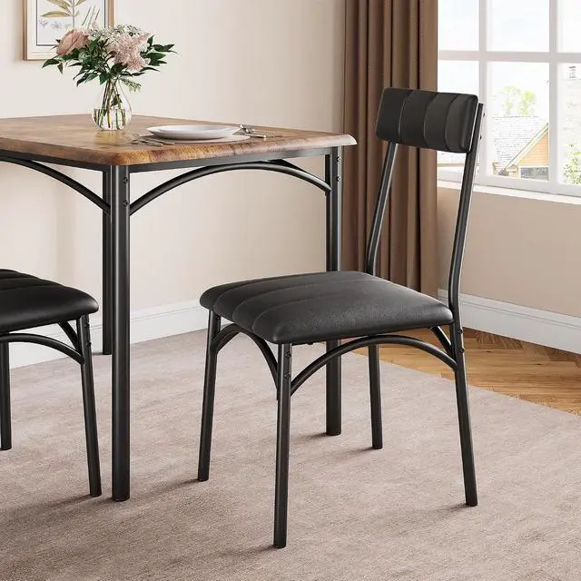 Alt view image 2 of 7 - Patikuin Farmhouse Dining Table Set for 4, Compact 5-Piece Wooden Kitchen Table with 4 Padded Chairs, Small Rectangular Table and Chairs Set of 4, Ideal for Apartments and Small Living Spaces,Brown