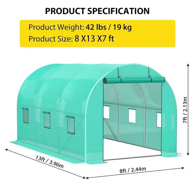 Alt view image 3 of 7 - Patikuin Portable Walk-in Greenhouse, Green House with 3 Tiers 4 Shelves & Thickened PE Cover, Roll-Up Zipper Door for Outdoor Garden, Seedlings & Flowers