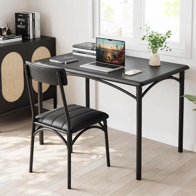 Alt view image 6 of 7 - Patikuin Farmhouse 5-Piece Dining Table Set for 4, Compact Wooden Kitchen Table with 4 Padded Chairs, Small Rectangular Dining Set, Space-Saving Furniture for Apartment & Small Space, Black