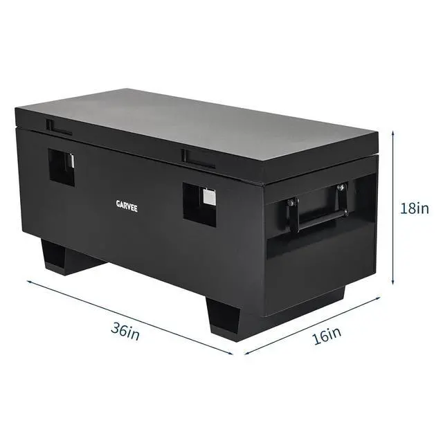 Alt view image 2 of 7 - Patikuin Heavy Duty Steel Jobsite Truck Bed Tool Box 36" Waterproof Lockable Storage Chest with Side Handles & Removable Legs, for Trucks, Trailers, Garage, Workshop Black Plastic Spray