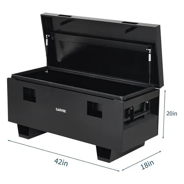 Alt view image 2 of 7 - Patikuin Heavy Duty Steel Jobsite Truck Bed Tool Box 42" Lockable Waterproof Storage Chest with Removable Legs, Side Handles, for Truck, Trailer, RV, Garage Black Spray Coating