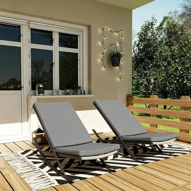 Main image of Patikuin Outdoor Rocking Chairs Set of 2, Dark Grey Metal Frame Rocker Chairs with Grey Rattan Seat & Grey Cushion, Indoor/Outdoor Lounge Chairs for Porch, Garden, Backyard