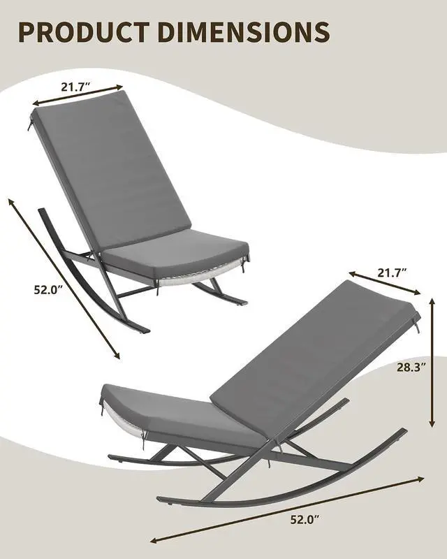 Alt view image 2 of 7 - Patikuin Outdoor Rocking Chairs Set of 2, Dark Grey Metal Frame Rocker Chairs with Grey Rattan Seat & Grey Cushion, Indoor/Outdoor Lounge Chairs for Porch, Garden, Backyard
