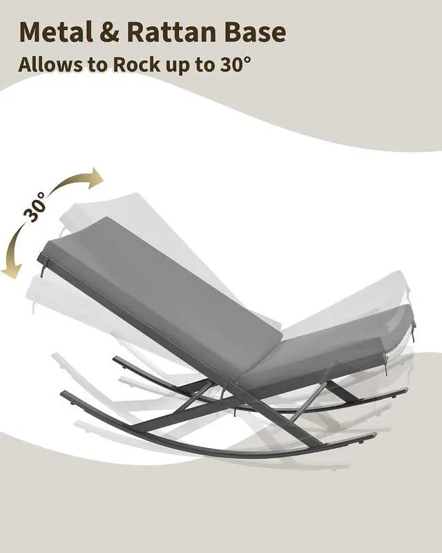 Alt view image 7 of 7 - Patikuin Outdoor Rocking Chairs Set of 2, Dark Grey Metal Frame Rocker Chairs with Grey Rattan Seat & Grey Cushion, Indoor/Outdoor Lounge Chairs for Porch, Garden, Backyard