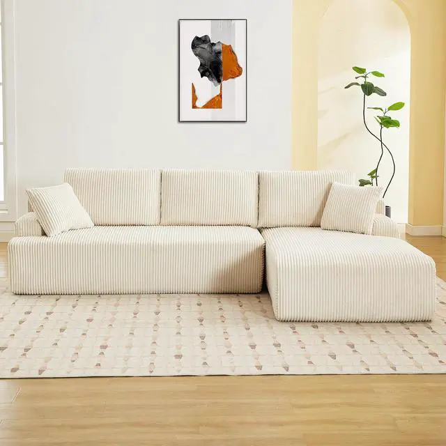 Alt view image 6 of 7 - Patikuin Cloud Modular Sectional Sofa, l-Shaped 3-Seater Couch with Left Facing Chaise, Corduroy Deep Oversized Seat, No Assembly, Beige