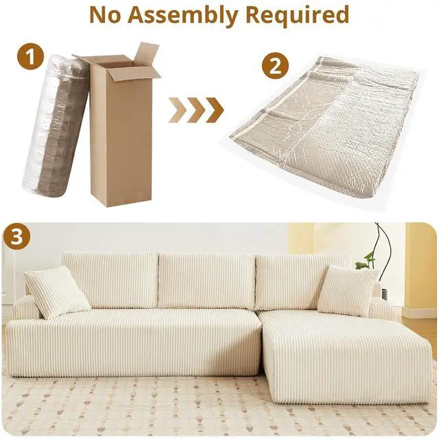 Alt view image 5 of 7 - Patikuin Cloud Modular Sectional Sofa, l-Shaped 3-Seater Couch with Left Facing Chaise, Corduroy Deep Oversized Seat, No Assembly, Beige