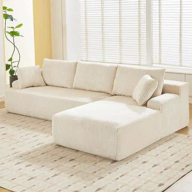 Alt view image 7 of 7 - Patikuin Cloud Modular Sectional Sofa, l-Shaped 3-Seater Couch with Left Facing Chaise, Corduroy Deep Oversized Seat, No Assembly, Beige