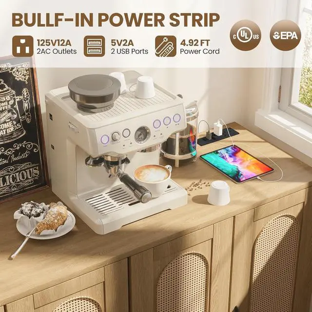 Alt view image 7 of 7 - Patikuin Rattan Sideboard Buffet Cabinet, 4 Doors Accent Storage Cabinet, Console Table Coffee Bar with Power Outlet, Adjustable Shelves for Kitchen, Dining Room, Hallway, Living Room, Natural