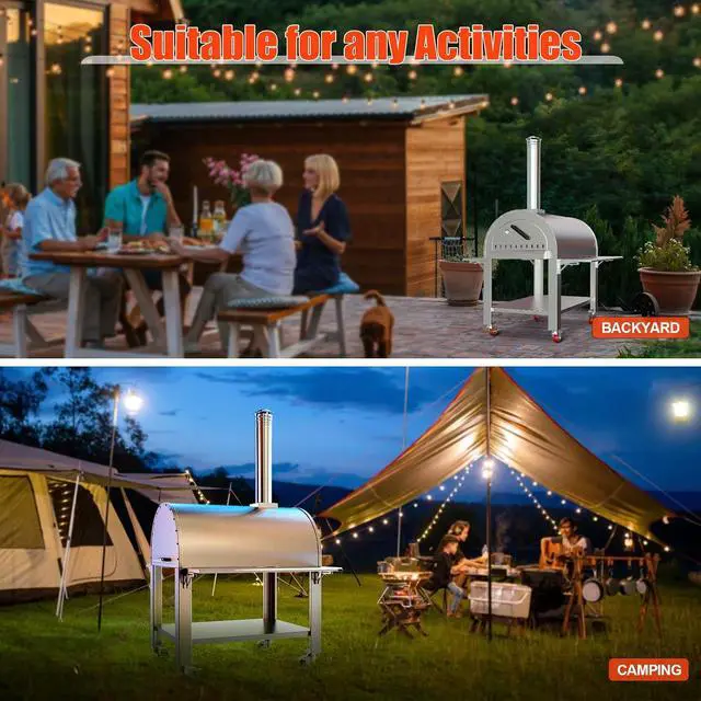 Alt view image 4 of 7 - Patikuin Outdoor Wood-Fired & Charcoal Pizza Oven, Stainless Steel Pizza Maker with Wheels, 2-Layer Insulated Outdoor Pizza Grill for Backyard Patio Camping