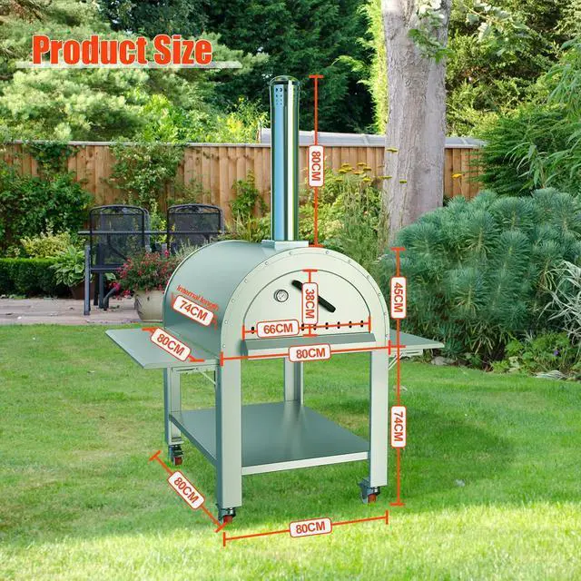 Alt view image 6 of 7 - Patikuin Outdoor Wood-Fired & Charcoal Pizza Oven, Stainless Steel Pizza Maker with Wheels, 2-Layer Insulated Outdoor Pizza Grill for Backyard Patio Camping