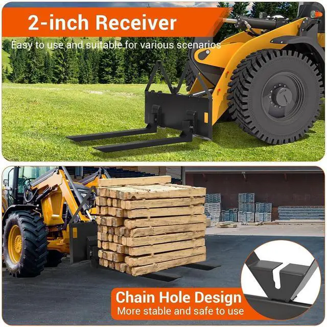 Alt view image 2 of 7 - Patikuin 46" Heavy Duty Pallet Forks for Tractor Loader, 3200 Lbs Skid Steer Quick Attach Forks, Universal Pallet Fork Attachment for Kubota New Holland CAT Compact Tractor, Farm Material Handling