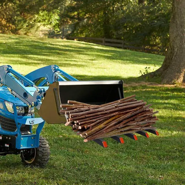 Alt view image 2 of 6 - Patikuin Heavy Duty 5000lbs Clamp-On Debris Forks for Loader Bucket, 68" Pallet Forks Attachment Fits Skid Steer Tractor with Gloves, Black & Orange