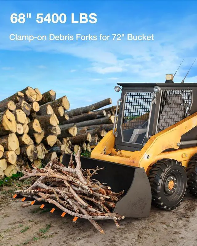 Alt view image 3 of 6 - Patikuin Heavy Duty 5000lbs Clamp-On Debris Forks for Loader Bucket, 68" Pallet Forks Attachment Fits Skid Steer Tractor with Gloves, Black & Orange