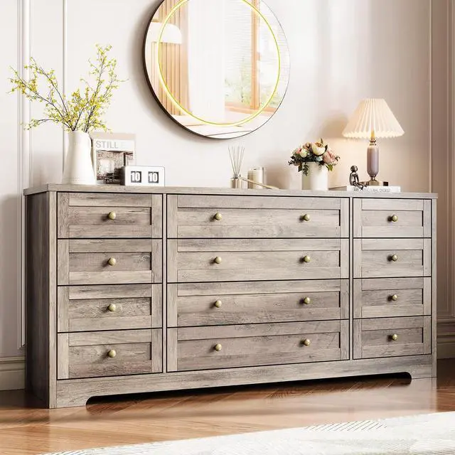 Main image of Patikuin 12 Drawer Wooden Dressers for Bedroom, Modern Chest of Drawers for Adult Bedroom, Grey Wood Dresser for Closet, Living Room, Hallway, TV Stand Dresser for 65 Inch TV, 15.7"D x 63"W x 29.5"H