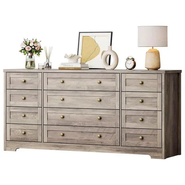 Alt view image 3 of 7 - Patikuin 12 Drawer Wooden Dressers for Bedroom, Modern Chest of Drawers for Adult Bedroom, Grey Wood Dresser for Closet, Living Room, Hallway, TV Stand Dresser for 65 Inch TV, 15.7"D x 63"W x 29.5"H