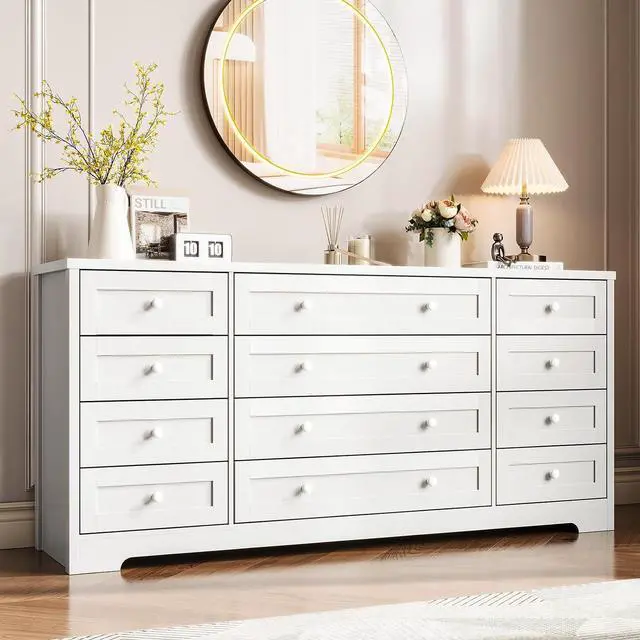 Main image of Patikuin 12 Drawer Wooden Dressers for Bedroom, Modern Chest of Drawers for Adult Bedroom, White Wood Dresser for Closet, Living Room, Hallway, TV Stand Dresser for 65 Inch TV, 15.7"D x 63"W x 29.5"H