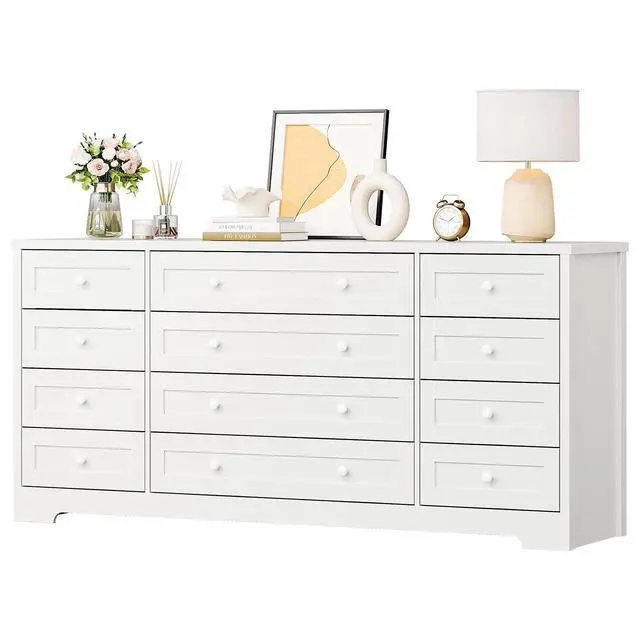 Alt view image 3 of 7 - Patikuin 12 Drawer Wooden Dressers for Bedroom, Modern Chest of Drawers for Adult Bedroom, White Wood Dresser for Closet, Living Room, Hallway, TV Stand Dresser for 65 Inch TV, 15.7"D x 63"W x 29.5"H
