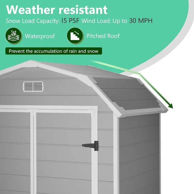 Alt view image 4 of 7 - Patikuin 6x4 FT Heavy-Duty Resin Outdoor Storage Shed with Floor, Lockable & Weather-Resistant, Secure Garden Organizer for Patio Furniture, Tools, Bikes, Light Grey