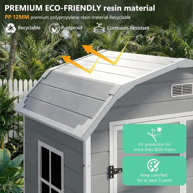 Alt view image 3 of 7 - Patikuin 6x4 FT Heavy-Duty Resin Outdoor Storage Shed with Floor, Lockable & Weather-Resistant, Secure Garden Organizer for Patio Furniture, Tools, Bikes, Light Grey