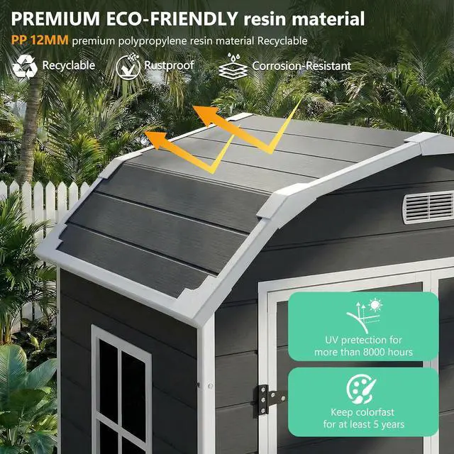 Alt view image 3 of 7 - Patikuin 6x4 FT Heavy-Duty Resin Outdoor Storage Shed with Floor, Lockable & Weather-Resistant, Secure Garden Organizer for Patio Furniture, Tools, Bikes, Black