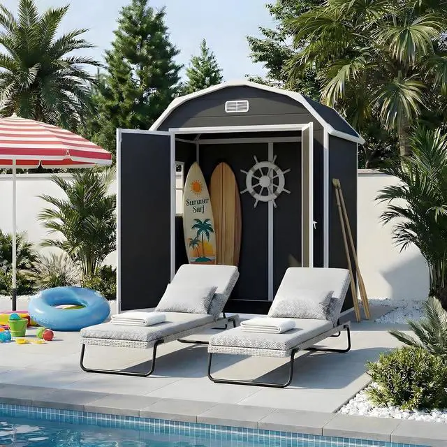 Alt view image 2 of 7 - Patikuin 6x4 FT Heavy-Duty Resin Outdoor Storage Shed with Floor, Lockable & Weather-Resistant, Secure Garden Organizer for Patio Furniture, Tools, Bikes, Black