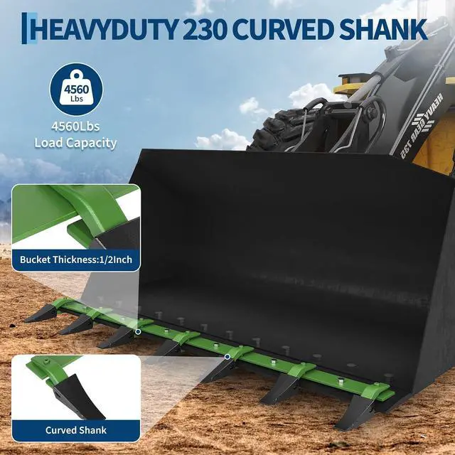 Alt view image 6 of 7 - Heavy-Duty Steel Bucket Tooth Bar for Tractor & Skid Steer Loader, Bolt-on No-Drill Installation, 4560 Lbs Capacity, 7 Replaceable Teeth, Fits Up to 1/2" Cutting Edge, Corrosion Resistant Farm Machine