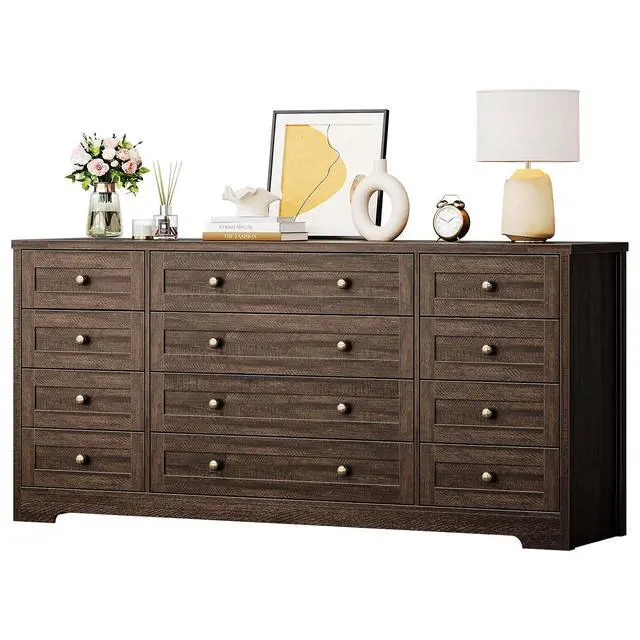 Alt view image 3 of 7 - Patikuin 12 Drawer Wooden Dressers for Bedroom, Modern Chest of Drawers for Adult Bedroom, Brown Wood Dresser for Closet, Living Room, Hallway, TV Stand Dresser for 65 Inch TV, 15.7"D x 63"W x29.5" H