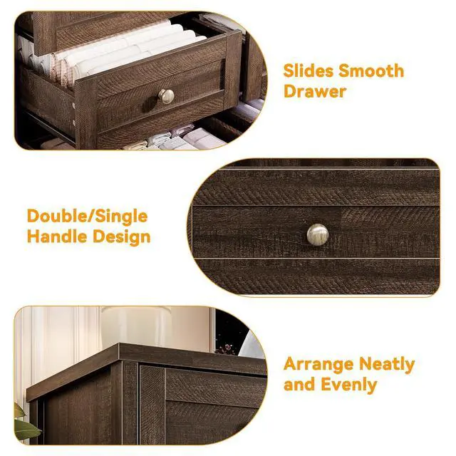 Alt view image 6 of 7 - Patikuin 12 Drawer Wooden Dressers for Bedroom, Modern Chest of Drawers for Adult Bedroom, Brown Wood Dresser for Closet, Living Room, Hallway, TV Stand Dresser for 65 Inch TV, 15.7"D x 63"W x29.5" H