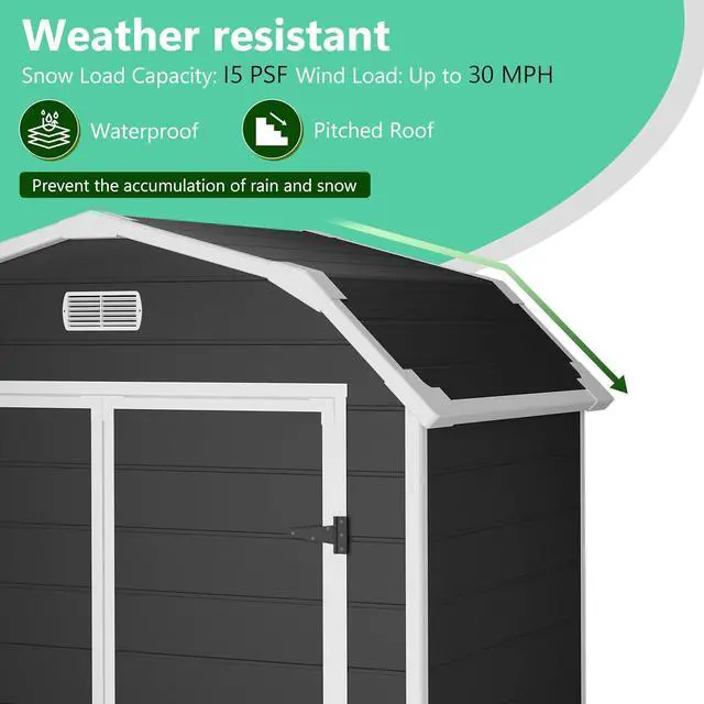 Alt view image 4 of 7 - Patikuin 6x4 FT Heavy-Duty Resin Outdoor Storage Shed with Floor, Lockable & Weather-Resistant, Secure Garden Organizer for Patio Furniture, Tools, Bikes, Black