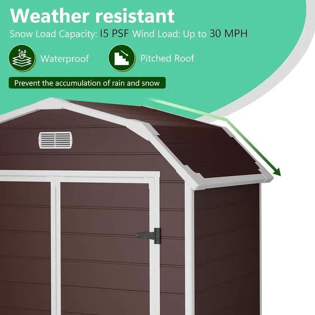 Alt view image 4 of 7 - Patikuin 6x4 FT Heavy-Duty Resin Outdoor Storage Shed with Floor, Lockable & Weather-Resistant, Secure Garden Organizer for Patio Furniture, Tools, Bikes, Dark Brown