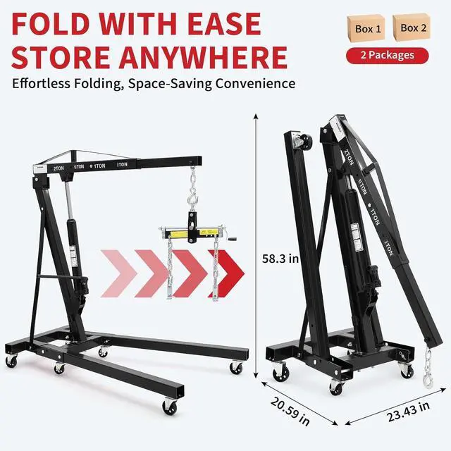 Alt view image 2 of 7 - Patikuin 2 Ton Engine Hoist,Cherry Picker Shop Crane with 6 Casters and Telescopic Boom,Folding Hydraulic Crane with Wheels for Automotive Repair Shops, Workshops,Warehouses