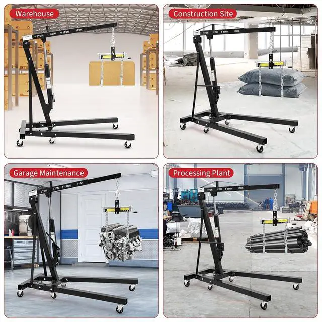 Alt view image 5 of 7 - Patikuin 2 Ton Engine Hoist,Cherry Picker Shop Crane with 6 Casters and Telescopic Boom,Folding Hydraulic Crane with Wheels for Automotive Repair Shops, Workshops,Warehouses