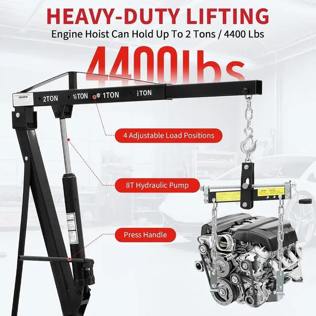 Alt view image 6 of 7 - Patikuin 2 Ton Engine Hoist,Cherry Picker Shop Crane with 6 Casters and Telescopic Boom,Folding Hydraulic Crane with Wheels for Automotive Repair Shops, Workshops,Warehouses