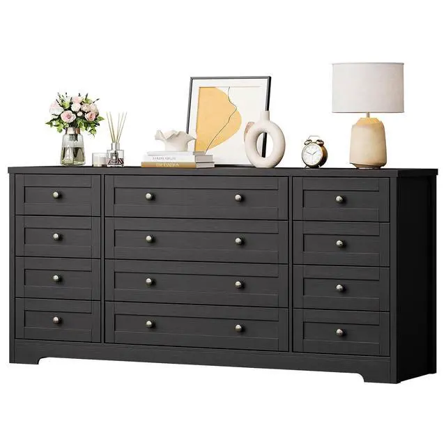 Alt view image 3 of 7 - Patikuin 12 Drawer Wooden Dressers for Bedroom, Modern Chest of Drawers for Adult Bedroom, Black Wood Dresser for Closet, Living Room, Hallway, TV Stand Dresser for 65 Inch TV, 15.7"D x 63"W x 29.5"H