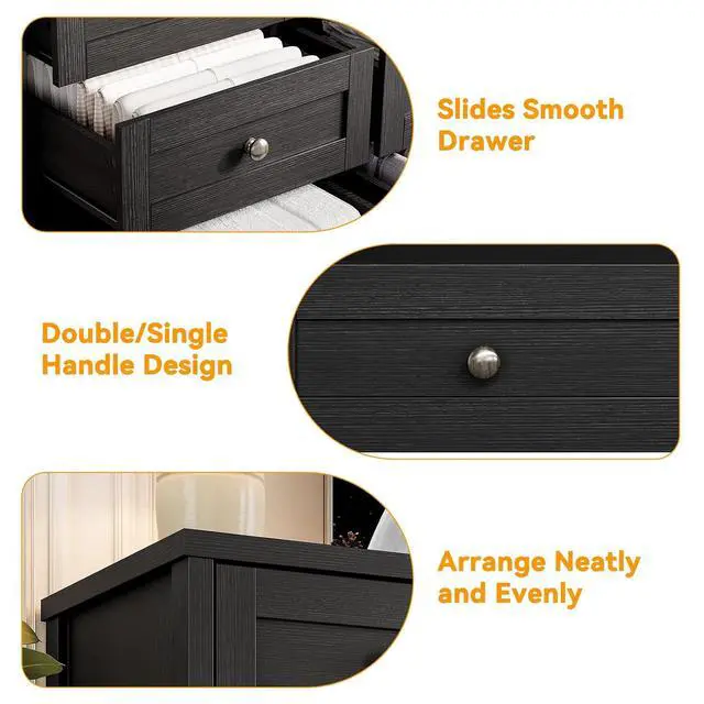 Alt view image 6 of 7 - Patikuin 12 Drawer Wooden Dressers for Bedroom, Modern Chest of Drawers for Adult Bedroom, Black Wood Dresser for Closet, Living Room, Hallway, TV Stand Dresser for 65 Inch TV, 15.7"D x 63"W x 29.5"H