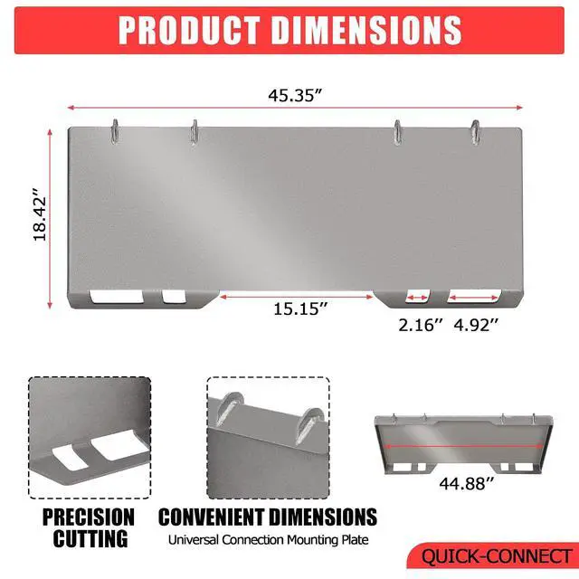 Alt view image 2 of 7 - skid steer mount plate, general quick tach plate, 50 grade structural steel, tractor mounting plate, heavy-duty attachment plate, 1/4 inch mounting plate, 1/2 inch thick mount plate, 3/8 inch mounting