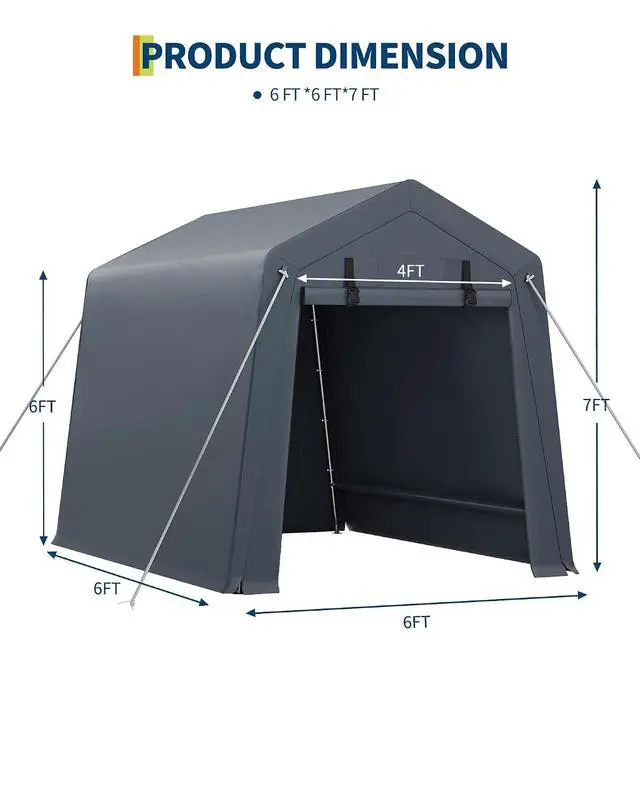 Alt view image 2 of 7 - Patikuin Heavy-Duty 6x6 ft Outdoor Storage Unit, Waterproof & UV-Resistant Carport Tent with Roll-Up Zipper Doors & Vents, Secure Shelter for Motorcycle, Bike, Firewood, Garden Tools