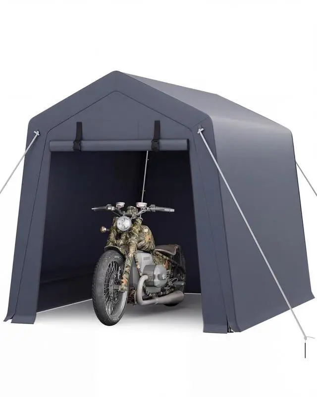 Main image of Patikuin Heavy-Duty 6x6 ft Outdoor Storage Unit, Waterproof & UV-Resistant Carport Tent with Roll-Up Zipper Doors & Vents, Secure Shelter for Motorcycle, Bike, Firewood, Garden Tools