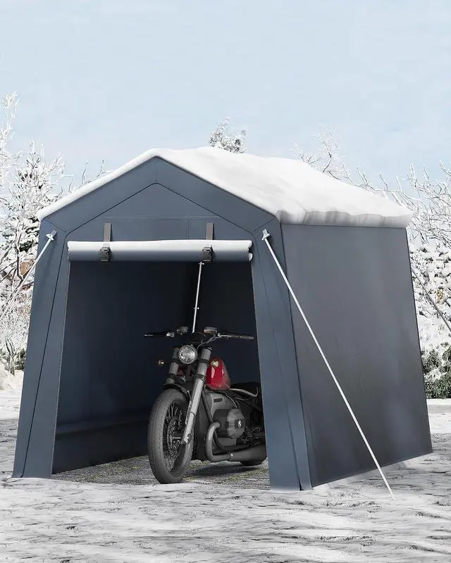 Alt view image 5 of 7 - Patikuin Heavy-Duty 6x6 ft Outdoor Storage Unit, Waterproof & UV-Resistant Carport Tent with Roll-Up Zipper Doors & Vents, Secure Shelter for Motorcycle, Bike, Firewood, Garden Tools