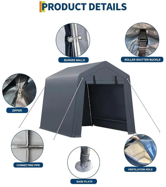 Alt view image 3 of 7 - Patikuin Heavy-Duty 6x6 ft Outdoor Storage Unit, Waterproof & UV-Resistant Carport Tent with Roll-Up Zipper Doors & Vents, Secure Shelter for Motorcycle, Bike, Firewood, Garden Tools
