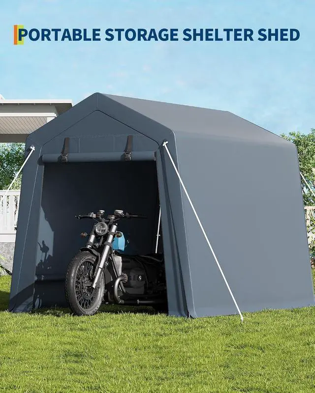 Alt view image 7 of 7 - Patikuin Heavy-Duty 6x6 ft Outdoor Storage Unit, Waterproof & UV-Resistant Carport Tent with Roll-Up Zipper Doors & Vents, Secure Shelter for Motorcycle, Bike, Firewood, Garden Tools