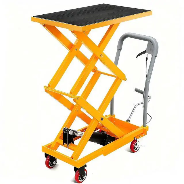 Main image of Patikuin Hydraulic Double Scissor Lift Table Cart 770 lbs Capacity 14-50" Lifting Height Heavy Duty Steel, Non-Slip Pad Stable Manual Pump Rust-Resistant Yellow, Includes Gloves, Ships in